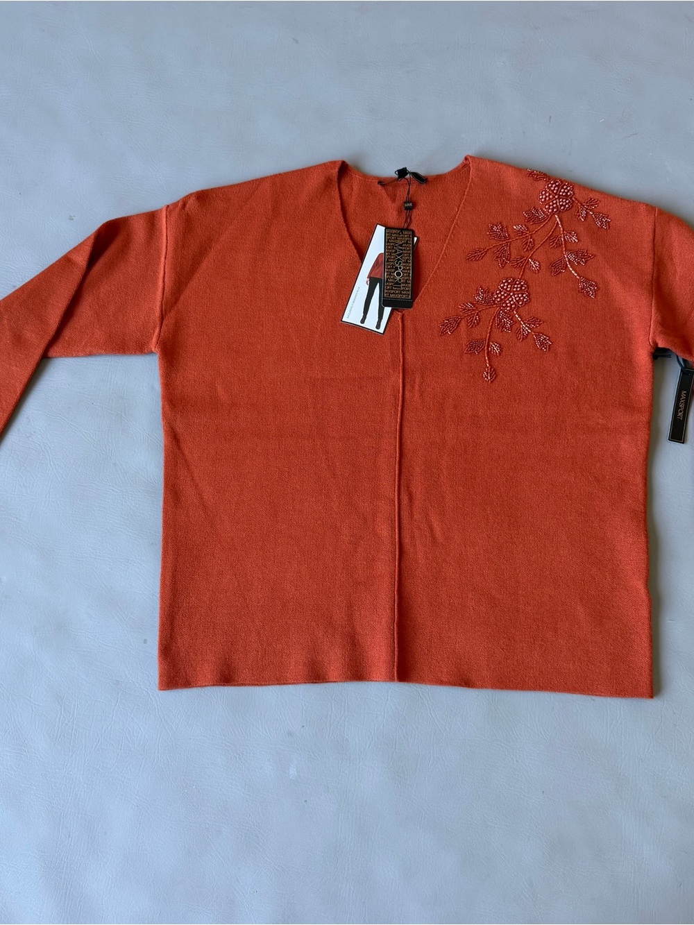 Maxsport rust orange beaded floral sweater size L NWT